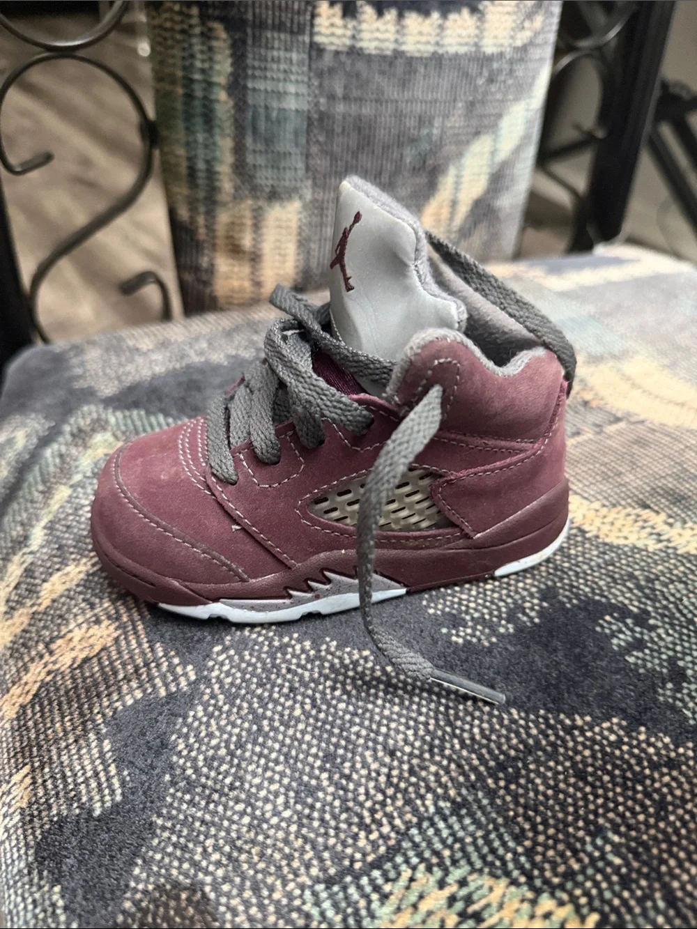 Jordan Kids Burgundy and Gray Suede High-Top Sneaker
